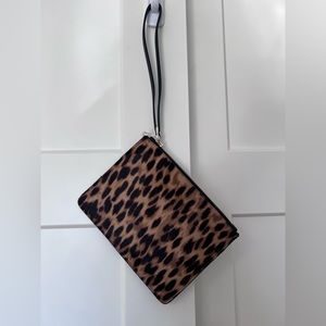 Pinto Fibbia Italian Leather Animal print wristlet clutch purse leopard nwt